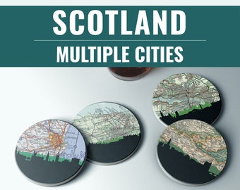 Scotland Map Coasters: Edinburgh, Glasgow, Aberdeen, Stirling Decor