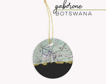 Gaborone Botswana Christmas ornament, Botswana ornament, Africa Christmas ornament, Gaborone skyline, Botswana gifts, Gaborone Botswana map