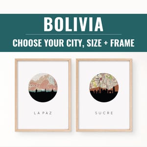 Bolivia Map Print | La Paz Wall Art | Framed Travel Poster | Bolivian Art Souvenir Decor | Sucre Bolivia Print