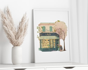 Paris Boutique Art Print, Whimsical Illustration in Pastel Colors, Perfect for Chic Décor or a Gift for Fashion Lovers