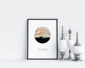 Siena Italy Art Map Print, Vintage Map and City Skyline Poster on Fine Art Paper