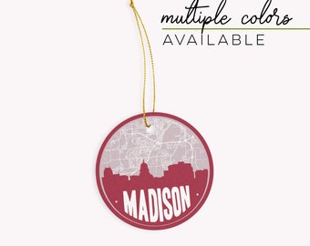 Madison Wisconsin Ornament: Skyline & Map, Badger State Gift