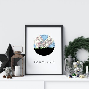 Portland Maine map wall art, Portland Maine vintage map, Portland skyline print, Portland print, Maine home decor, city map art, Maine gifts