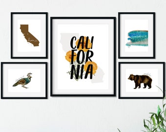 Gallery wall set, California wall art, California poppy art, gallery wall prints, gallery wall decor, gallery wall art set, framed art