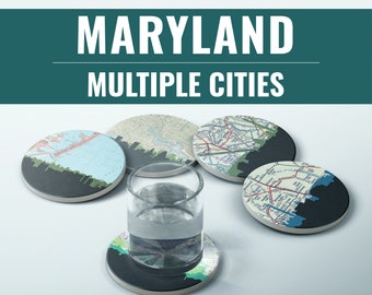 Maryland coaster set, Maryland map gifts, set of coasters, Baltimore Maryland gifts, Annapolis Maryland coasters, Silver Spring MD gifts