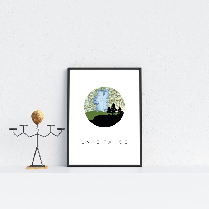 Lake Tahoe art print, Lake Tahoe map wall art, Lake Tahoe poster, Tahoe print, Lake Tahoe California, Lake Tahoe Nevada, Lake Tahoe gifts image 4