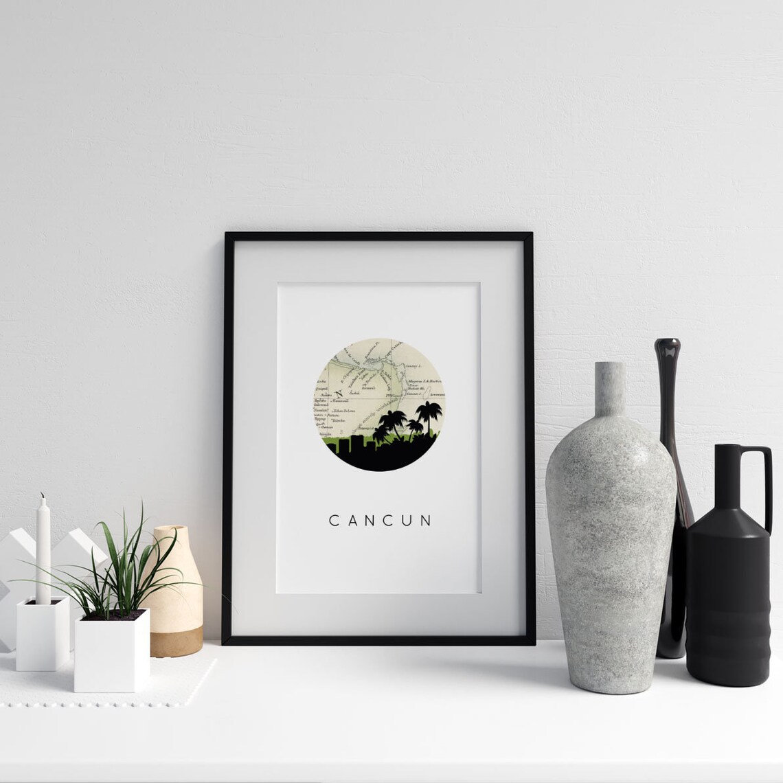 Cancun Mexico wall art travel poster Mexico map wall art Etsy