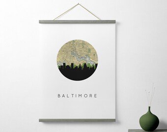 Baltimore Skyline Map Print: Maryland Home Decor