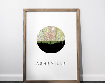 Arte murale asheville NC, stampa Asheville, stampa mappa Asheville, decorazioni per la casa della Carolina del Nord, arte della mappa della città, arte murale di Asheville