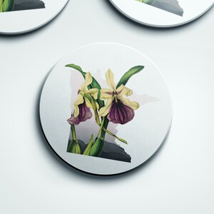 Minnesota Ladyslipper coasters stone coasters with Minnesota state flower, Minnesota home decor, Minnesota bar decor image 2