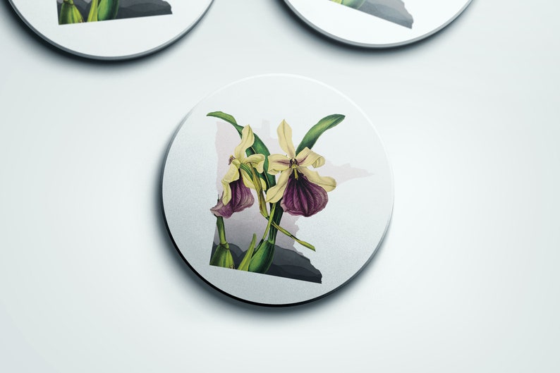 Minnesota Ladyslipper coasters stone coasters with Minnesota state flower, Minnesota home decor, Minnesota bar decor image 2