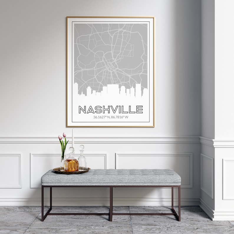 Nashville wall art with the Nashville skyline and a Nashville Etsy
