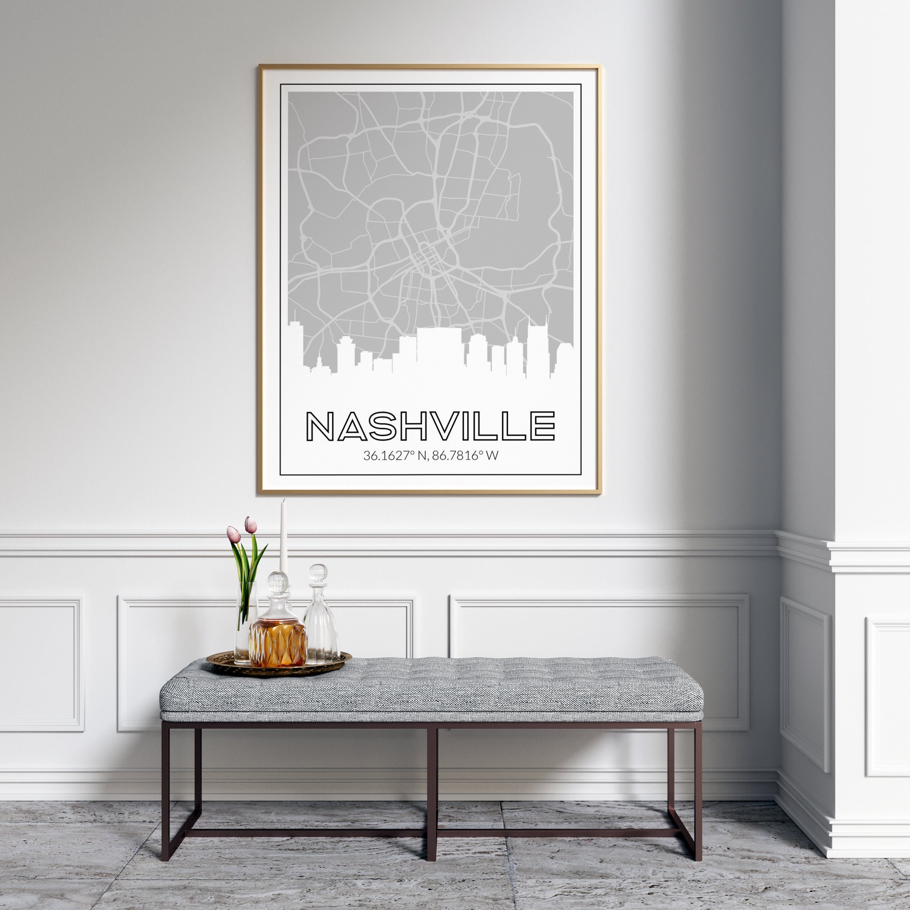 Nashville wall art with the Nashville skyline and a Nashville Etsy