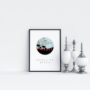 Satellit Strand Florida Geschenke, Florida Wasser liebhaber Geschenk, Strandhaus Dekor, Florida große Wandkunst, gerahmte Karte Kunst, Stadtplan
