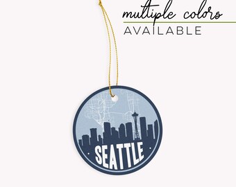 Seattle Skyline Christmas Ornament: Washington Map Ceramic Souvenir