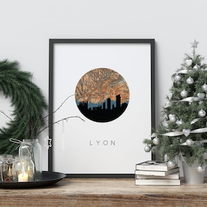 Lyon poster, Lyon print, Lyon France road map, Lyon France wall art, framed France art, European map art, travel poster, France gifts