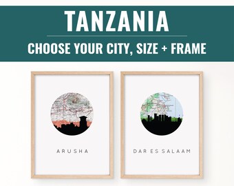 Tanzania City Map Art Print | Arusha, Dar es Salaam, Africa Decor
