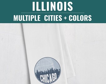 Illinois home decor, colorful Illinois tea towel, Chicago Illinois towel, Springfield IL decor, Illinois gifts, monochromatic Illinois gifts