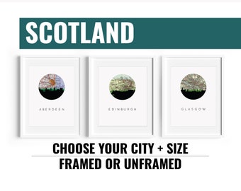 Scotland poster, Scotland travel poster, Scotland decor, Scotland wall art, Glasgow Scotland gifts, Scotland skyline print, city print