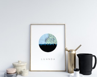 Luanda Angola Art Print: Vintage Map Skyline, African Wall Decor