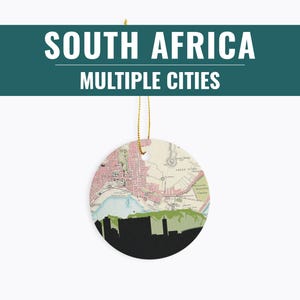 South Africa Map Ornament, Ceramic City Skyline with Gold String