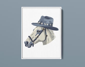Blue Hat Horse Art Print, Southern Equestrian Wall Decor, Kentucky Derby Artwork