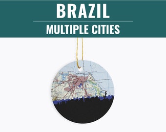 Brazil ornament, Rio de Janeiro map ornament, Brasilia Brazil Christmas ornament, Fortaleza Brazil gifts, South America Christmas ornament