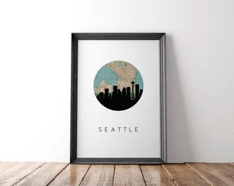Seattle Map Art Print (Framed or Unframed)
