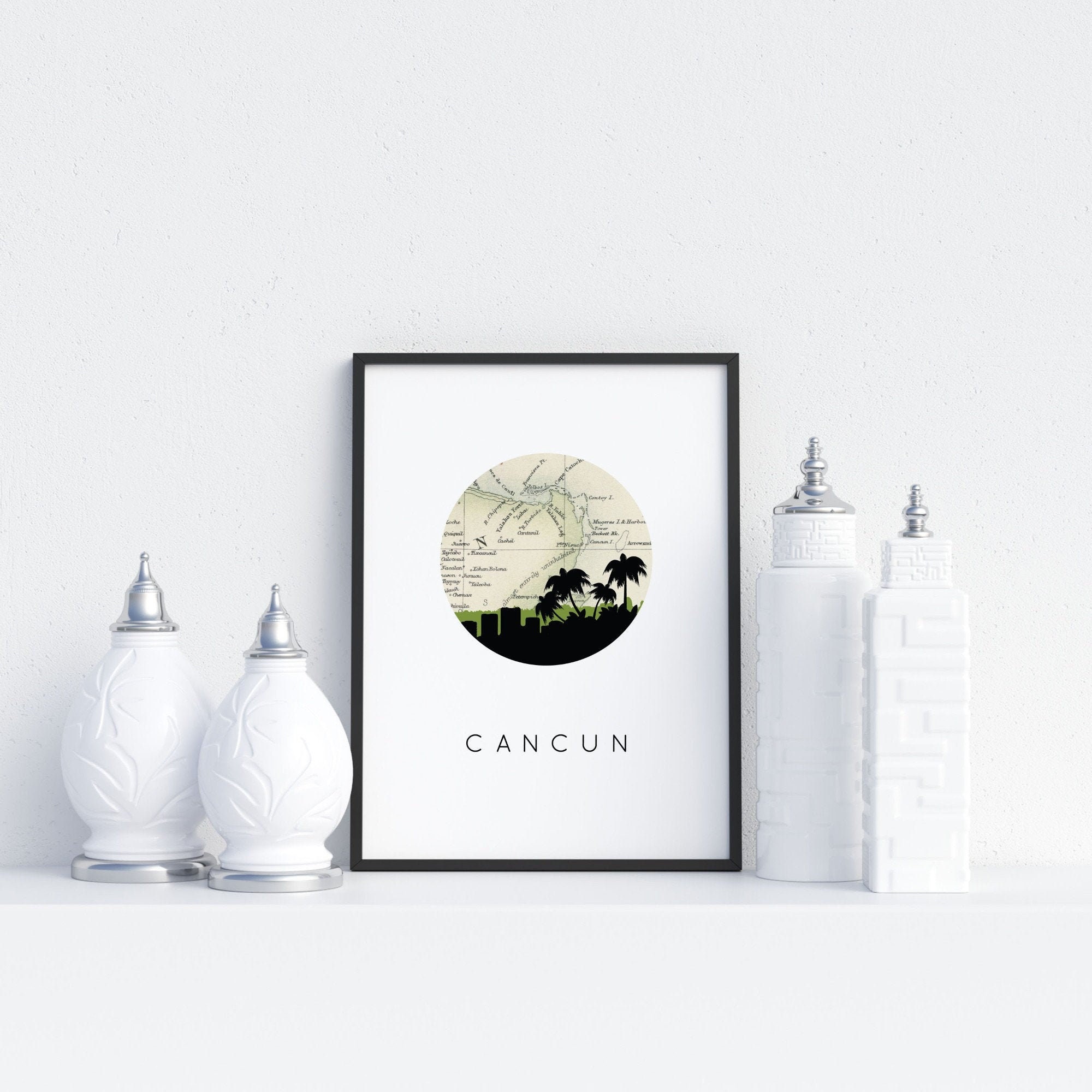 Cancun Mexico wall art travel poster Mexico map wall art Etsy