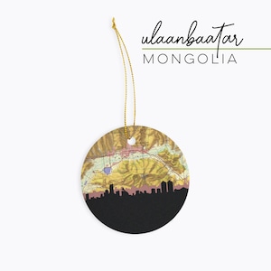 Ulaanbaatar Mongolia Christmas ornament, Ulaanbaatar skyline, Mongolia ornament, Mongolia gifts, Asia Christmas ornament, gifts under 20