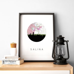 Stampa della città di Salina Kansas, design di Salina KS, stampa artistica del Kansas, poster del Kansas, arte murale del Kansas, decorazione della casa della prateria del Kansas, stampa della mappa del Kansas