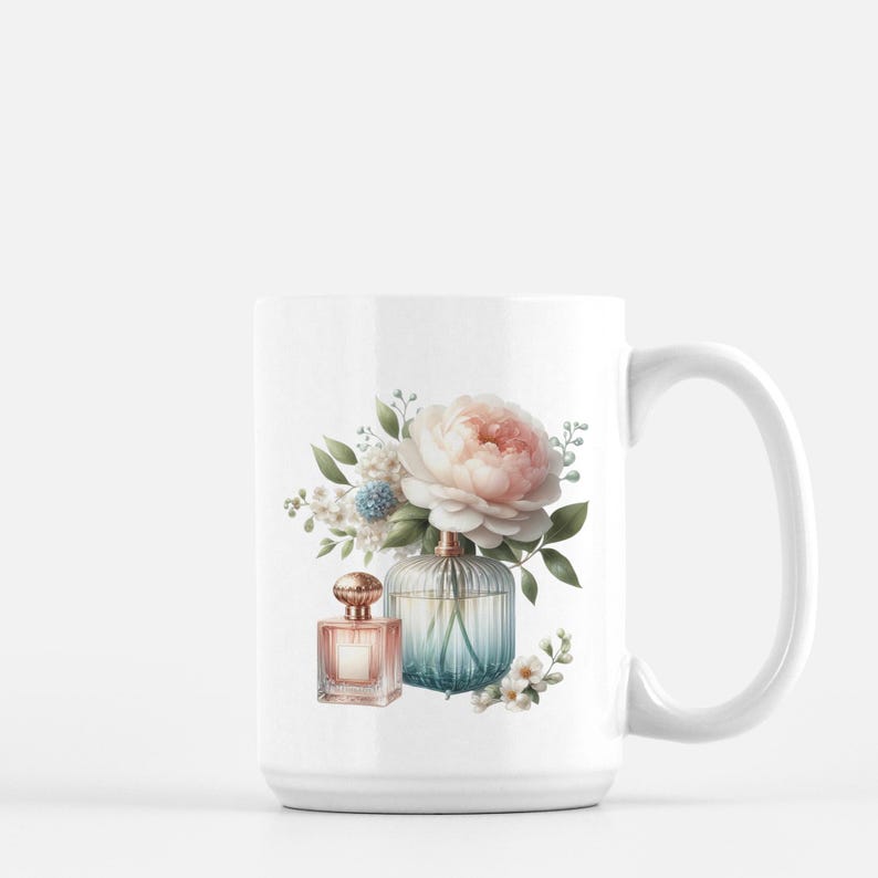 French Cafe Coffee Mug Perfume & Roses 15 Oz Cottagecore Collection