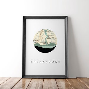 Shenandoah valley art print, VA mountains, Virginia map art, Virginia wall art, Blue Ridge Mountains, Virginia mountain art, travel poster