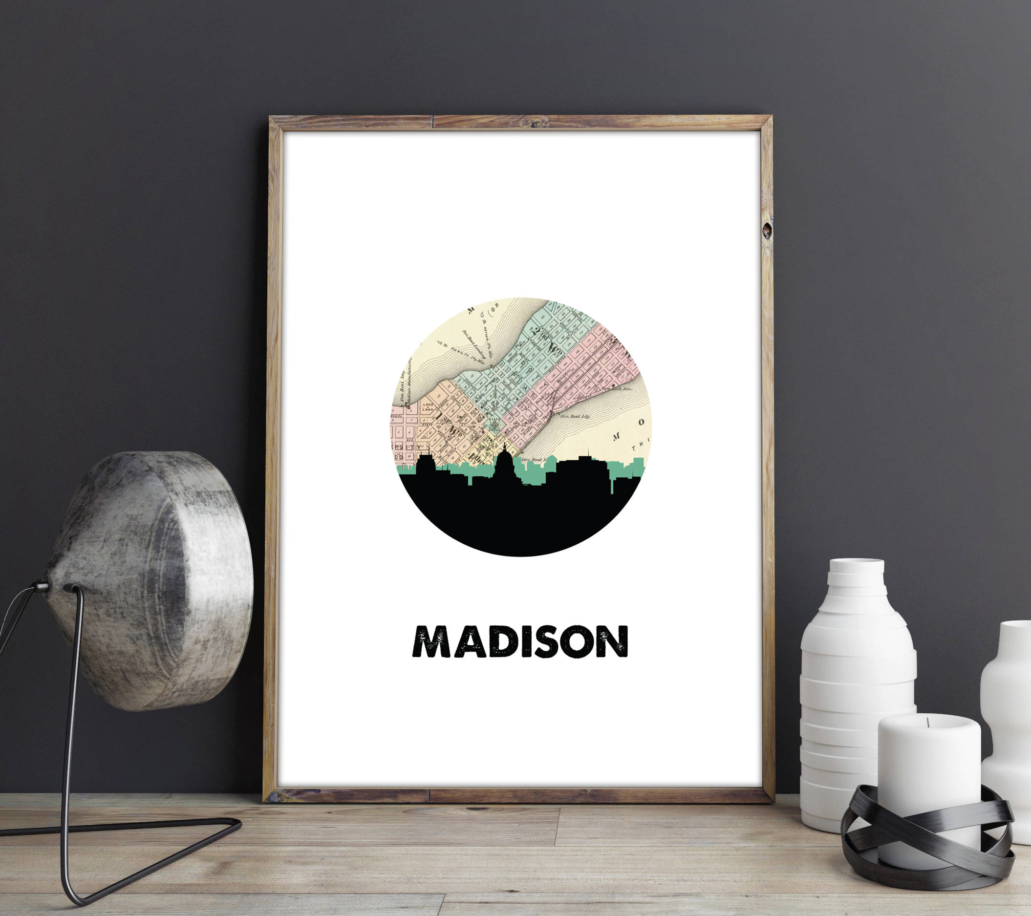 Madison WI map art Madison Wisconsin art Madison skyline Etsy