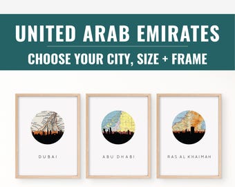 UAE City Map Print: Dubai & Abu Dhabi Wall Art