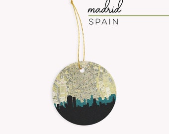 Madrid ornament, Madrid map gifts, Madrid Spain Christmas ornament, Madrid Christmas ornament, Madrid city gifts, city skyline gifts