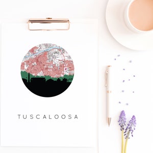Impression de carte tuscaloosa, art mural de l’Alabama encadré, impression d’affiche Tuscaloosa, œuvre d’art de grande ville