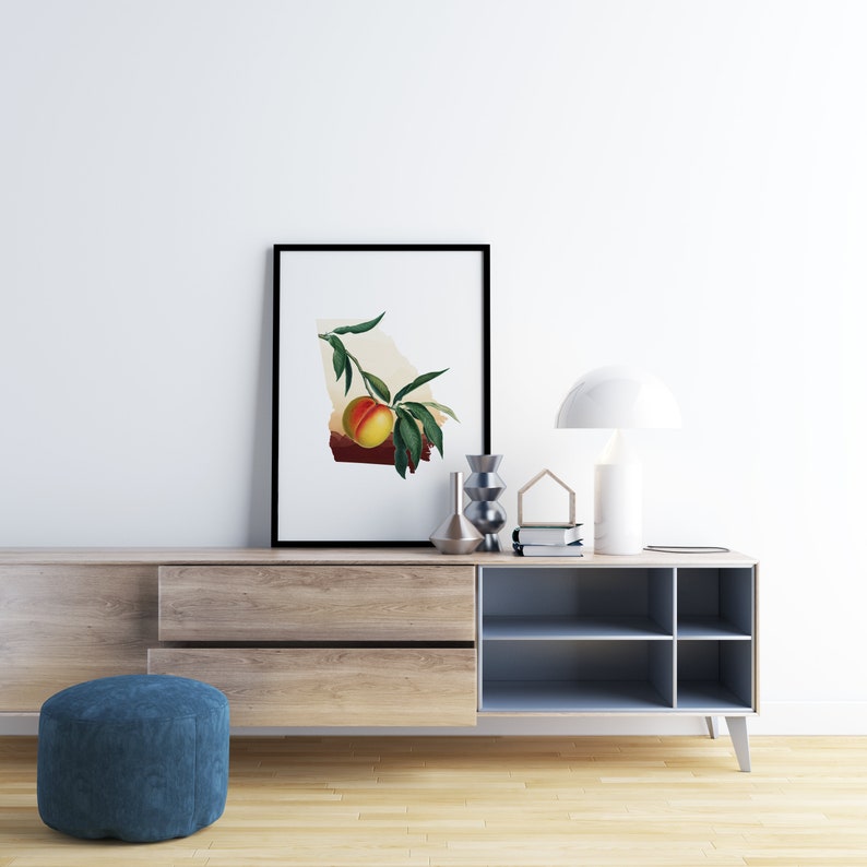 Georgia peach art, state of Georgia peach tree, fruit trees art print, Georgia southern decor, botanical illustration, minimalist artwork image 4