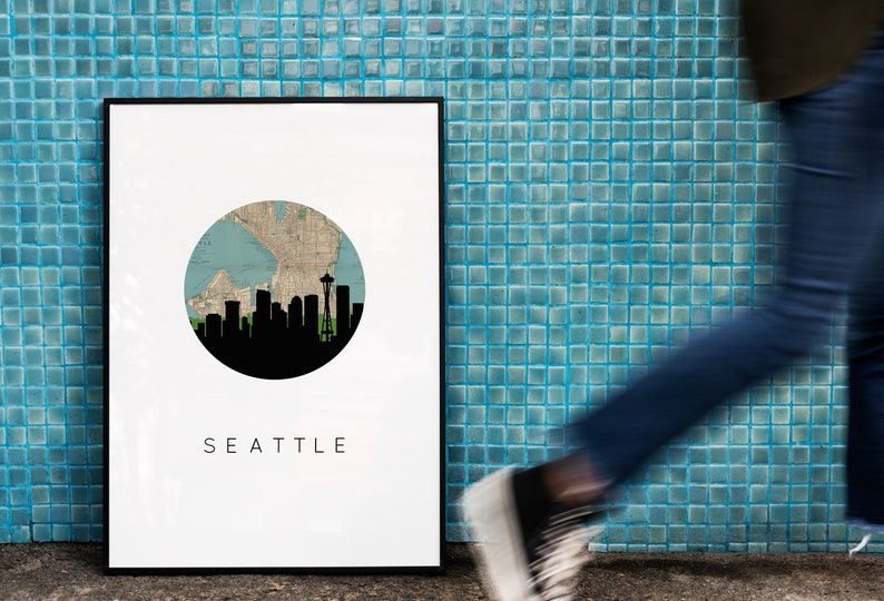 Seattle skyline art print, Seattle map art, Seattle print, Seat Seattle skyline art print, Seattle map art, Seattle print, Seat