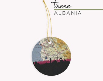 Tirana Albania Christmas ornament, Tirana skyline, Albania gift, Albanian Christmas ornament, travel lover gift, gift under 20, Tirana gift