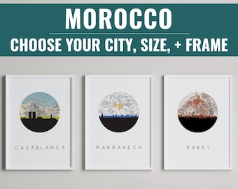 Morocco City Skyline Art Print, Casablanca, Marrakesh, Tangier
