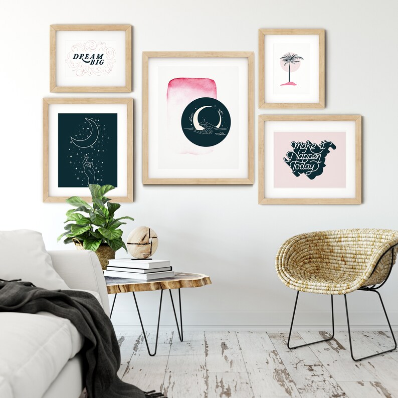 Pink and Navy Wall Art Mystical Art Gallery Wall Instant Etsy