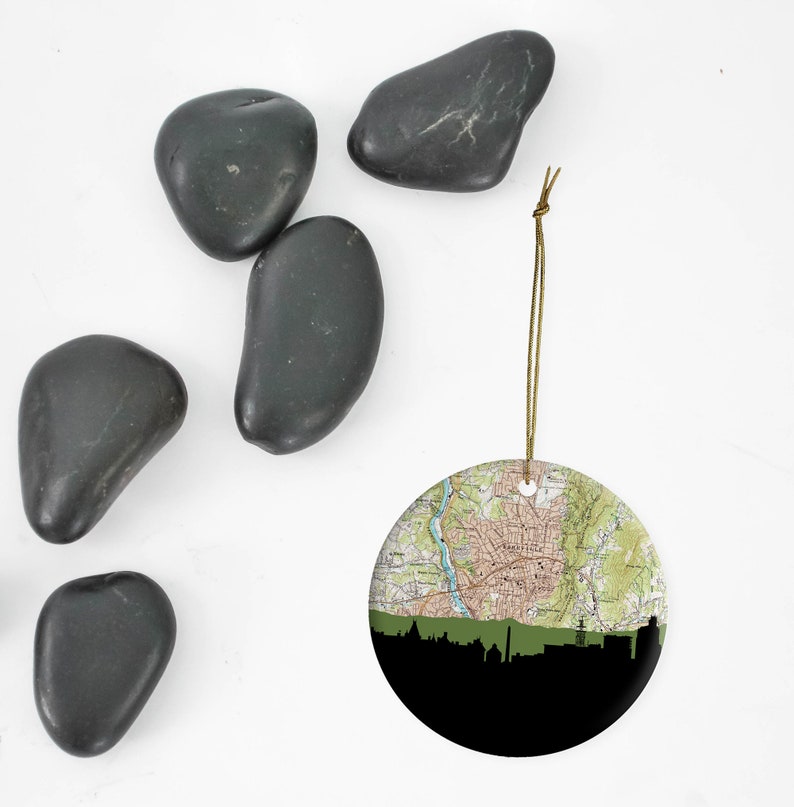 North Carolina skyline ceramic Christmas ornament Asheville North Carolina Christmas NC state ornament NC ornament