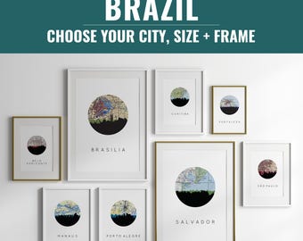 Brazil City Map Art Print, Skyline Silhouette, Travel Home Decor