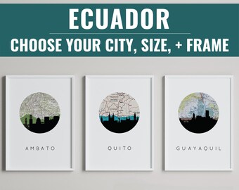 Ecuador Map Art Print – Framed City Souvenir Travel Poster