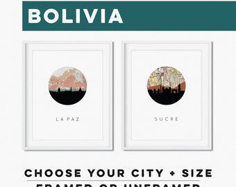 Bolivia print, Bolivia wall art, La Paz Bolivia decor, framed travel poster, Bolivian art prints, Bolivia souvenir