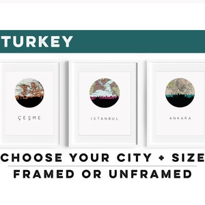 Turkey decor, framed Turkey travel poster, Istanbul poster, Bursa Turkey wall art, Turkish decor, Cesme Turkey print, Izmir Turkey gifts