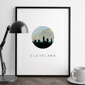 Cleveland art print, Cleveland skyline art, Cleveland Ohio state art print, Cleveland Ohio gift, Cleveland apartment decor, lake house decor