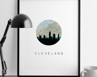 Cleveland art print, Cleveland skyline art, Cleveland Ohio state art print, Cleveland Ohio gift, Cleveland apartment decor, lake house decor