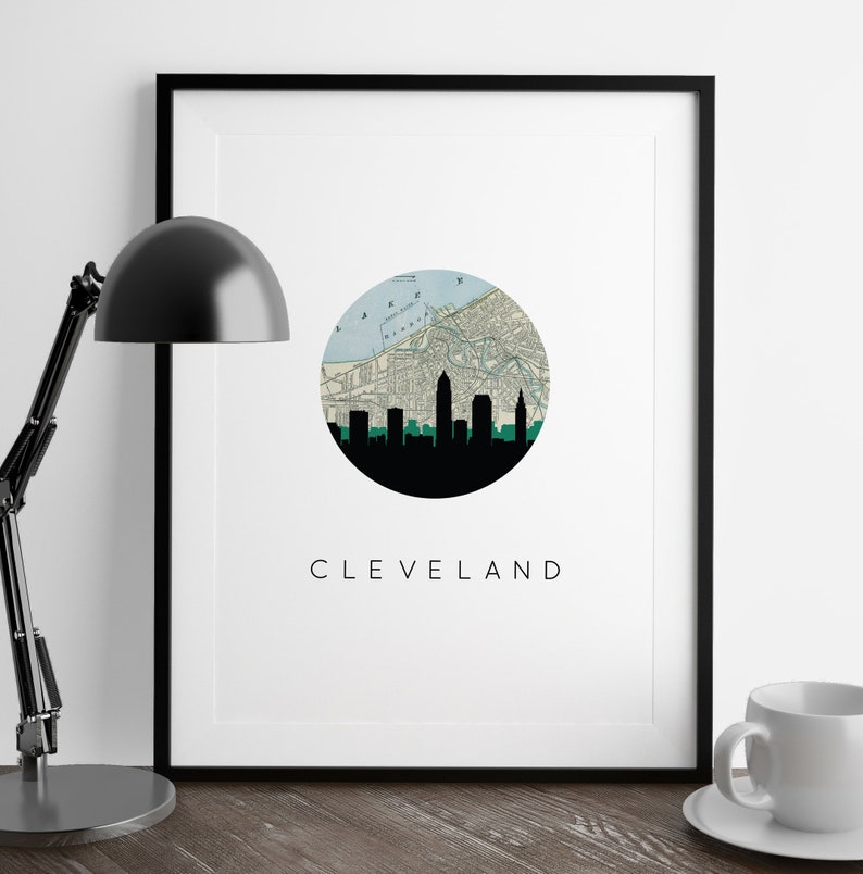 Cleveland Art Print Cleveland Skyline Art Cleveland Ohio Etsy